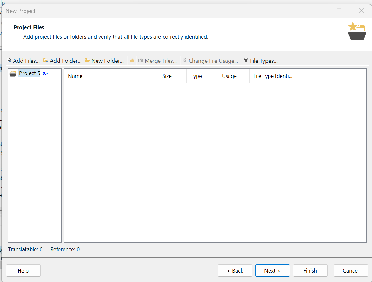 Project Wizard on Add Files step with source files listed