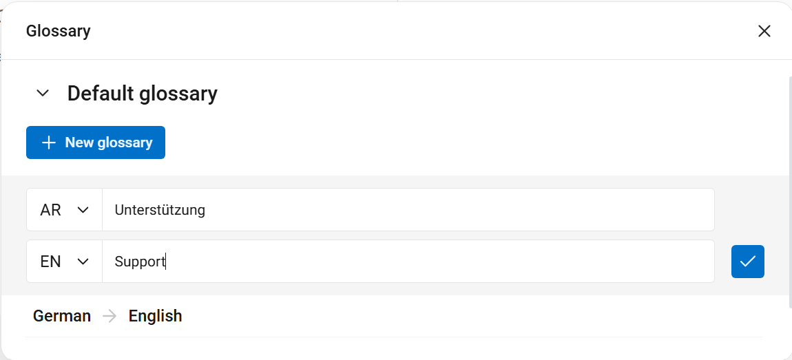 Adding glossary entries in DeepL